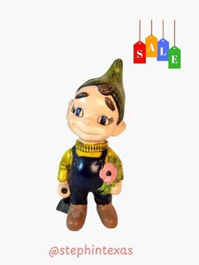 Atlantic Mold Ceramic Smiley GARDEN GARDENING GNOME Kids Hand Painted Vintage